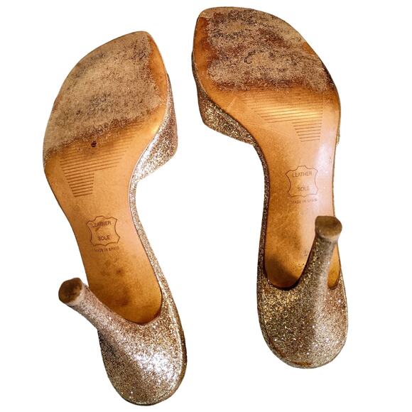 Stuart Weitzman Women's Size‎ 8 1/2 Gole Sahara Glitter Heels - Picture 7 of 9